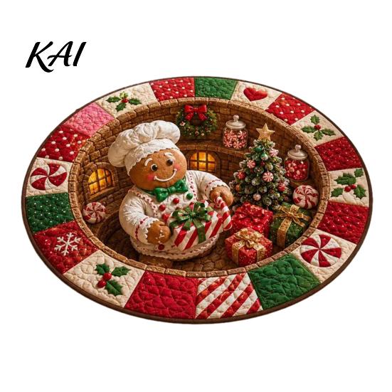 Bedroom Decorative Mat Christmas 3D Rug, Illusion Area Round Rug Floor Mat, Festive Carpet for Indoor Home Living Room Holiday Decoration Winter