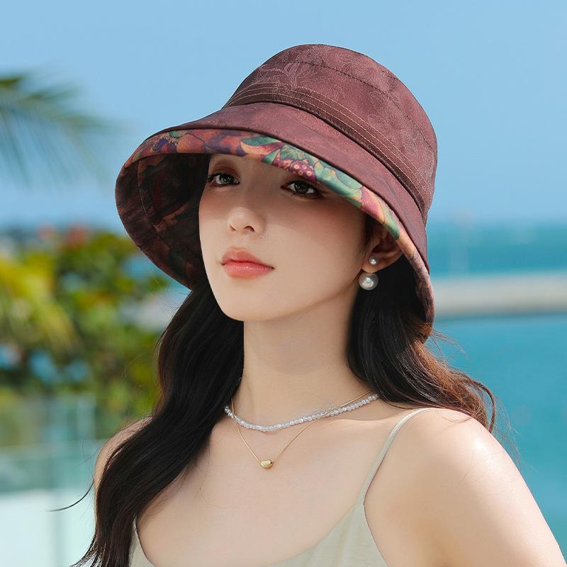 Spring and summer thin breathable bow visor women's outdoor leisure sunscreen fashion versatile crimped bucket hat basin hat