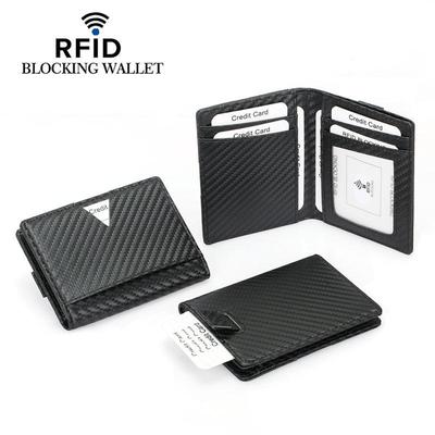 Международный держатель для RFID-карт: Текстура углеродного волокна с выдвижным косым слотом - Многофункциональный мужской деловой ID-холдер