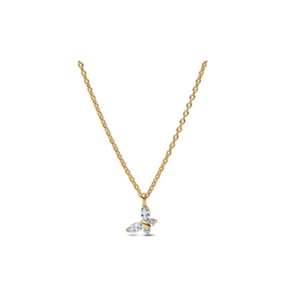 Gold Plated Bow Butterfly Earrings Silver White Copper Matching Necklace Set Elegant Jewelry for Women