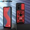 KEYSION Shockproof Case for Redmi A5 4G Silicone+PC Slide Camera Lens Protection Ring Stand Phone Back Cover for Xiaomi POCO C71