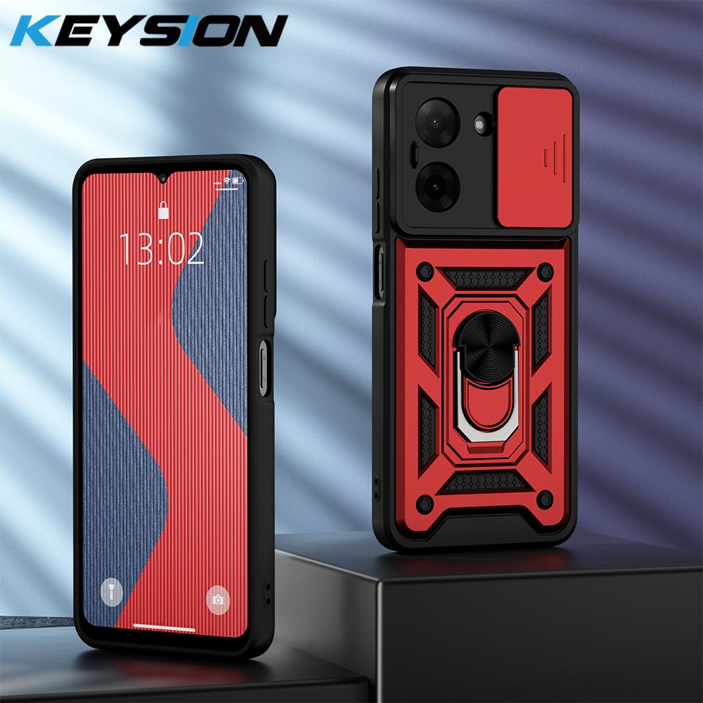 KEYSION Shockproof Case for Redmi A5 4G Silicone+PC Slide Camera Lens Protection Ring Stand Phone Back Cover for Xiaomi POCO C71