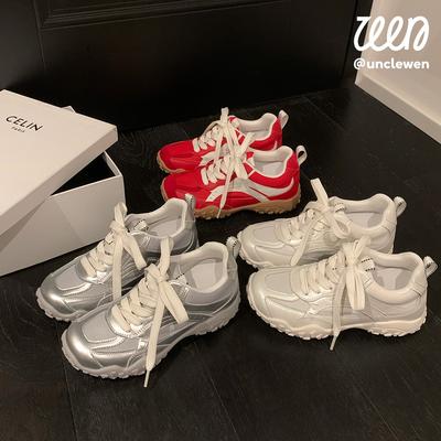 6СМ~ увеличение высоты каблука внутри маленькие немецкие тренировочные туфли женские 2025 лето новые на толстой подошве сетчатые дышащие повседневные спортивные туфли