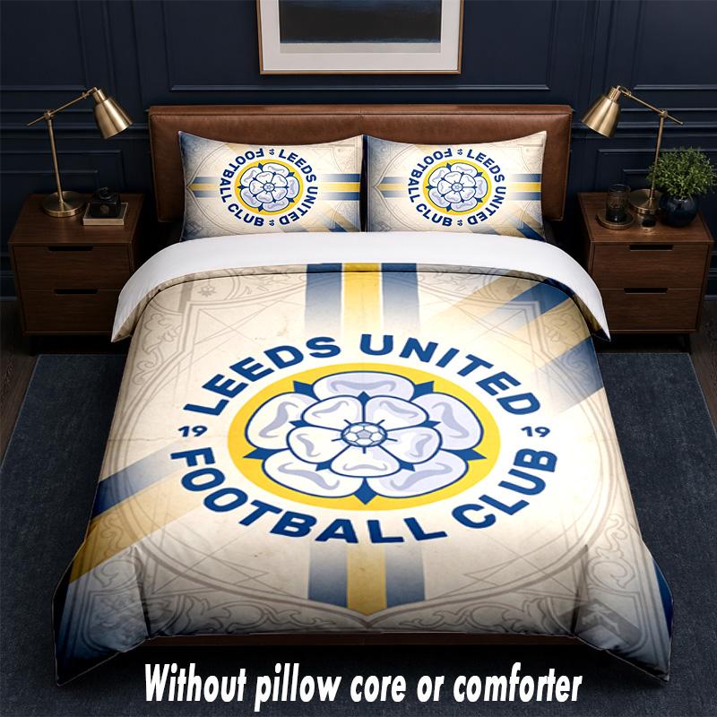 Leeds United Design Bed Bedding Set 1 Duvet Cover + 2 Pillowcases Soft Breathable Household Bed Linens