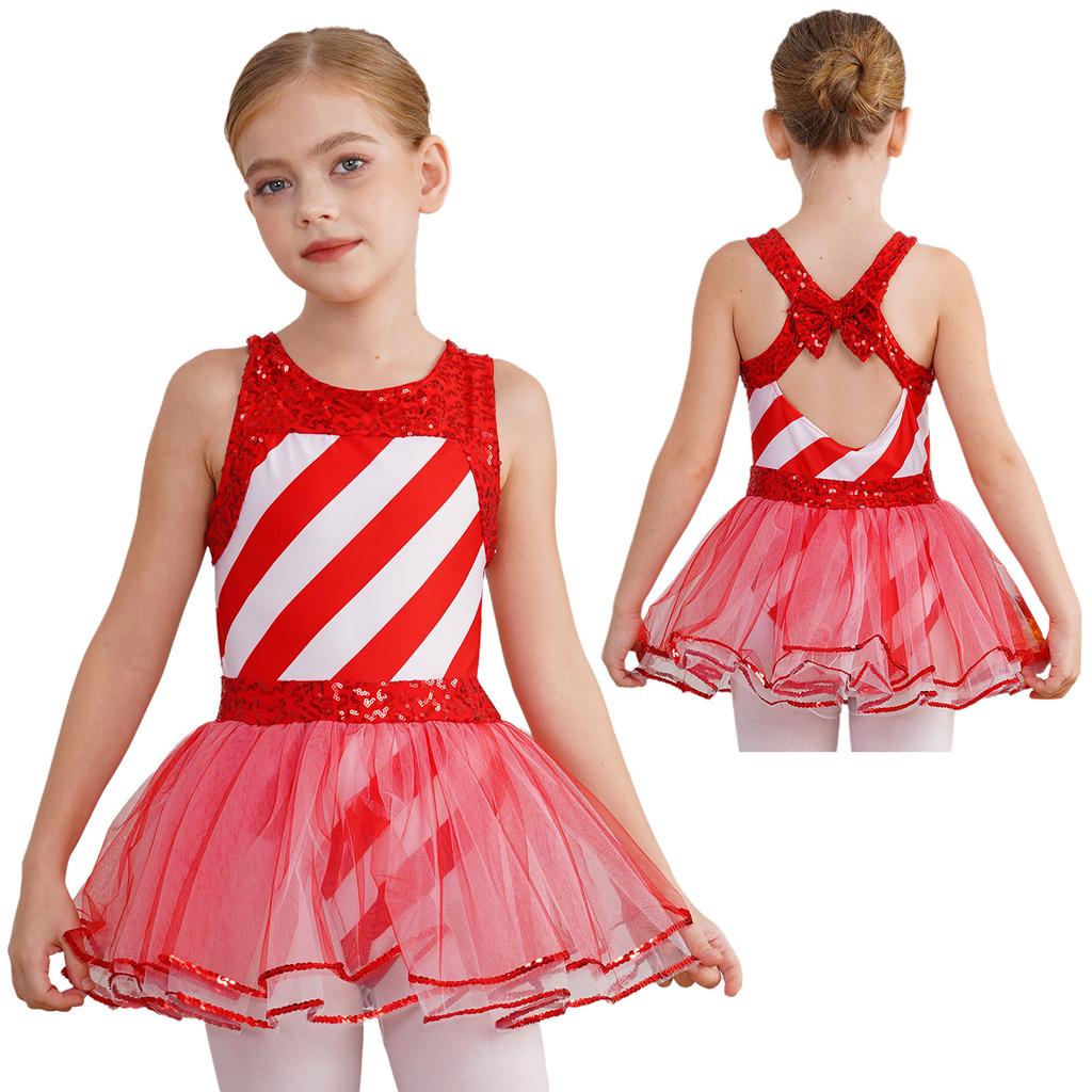 Детский рождественский костюм для девочек, танцевальное платье-пачка без рукавов, костюмы для фигурного катания