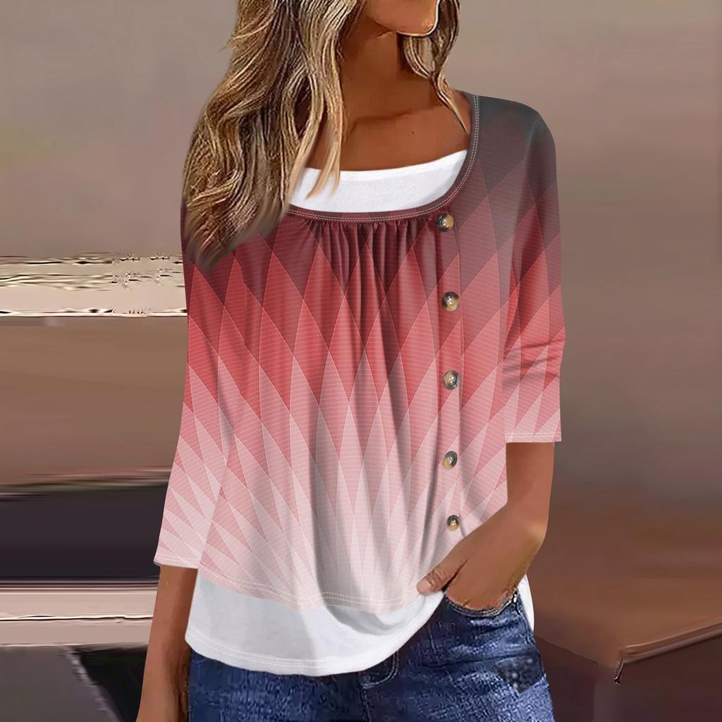 Women's T Shirt Tee Print 3/4 Sleeve Fake Two Pieces Daily Weekend Fashion Basic Regular Top