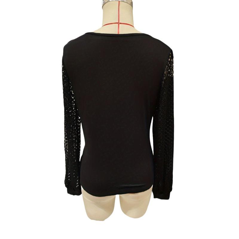 Женская футболка свободного кроя с рукавами-фонариками, однотонная, осенне-зимняя, с кружевом, с перекрещивающимися рукавами