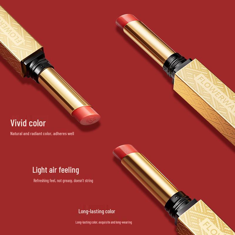 FLOWERWAY Стойкая увлажняющая помада - Шелковистая, Увлажняющая, Стойкая к выцветанию, Отбеливающий золотой блеск для губ.
