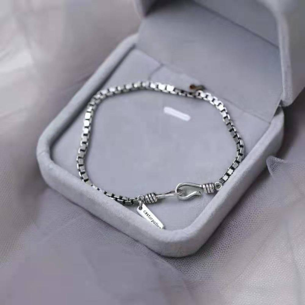 Браслет геометрический из стерлингового серебра 925 пробы Простой браслет Украшения Новый Винтажный Массивный Плетение "Коробка" Женский