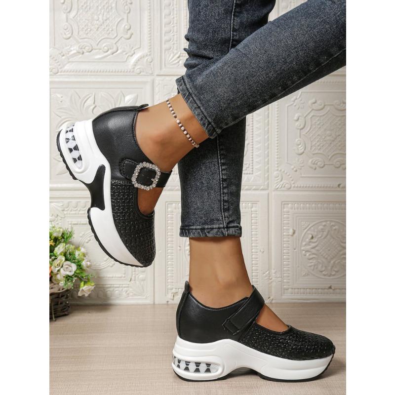 Женские туфли-слипоны большого размера на платформе с отделкой стразами, новинка осени, европейско-американский стиль, туфли-клинья с ремешком и пряжкой