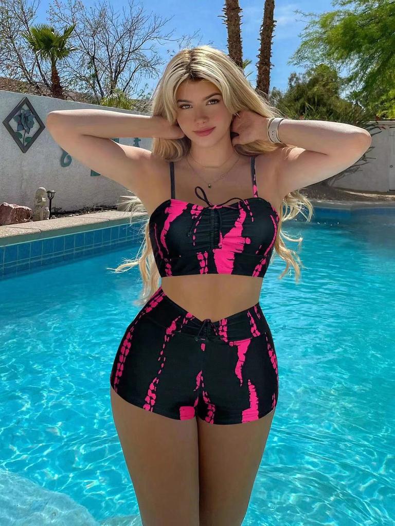 New fashion split print two-piece swimsuit women's high waist flat angle sexy swimsuit