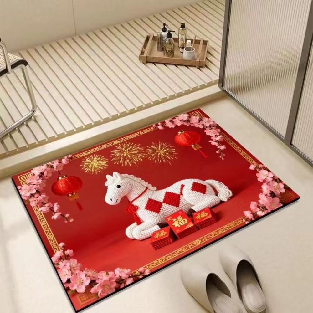 Horse Pattern New Year Door Mat Red Welcome Home Mat New Entrance Floor Mat Home Decorations