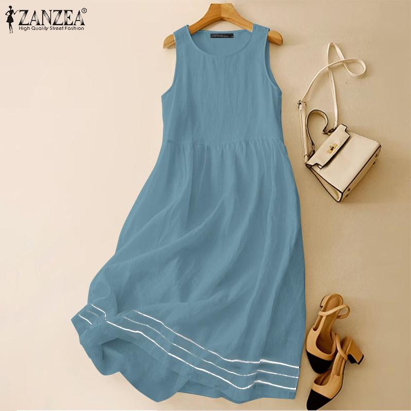 ZANZEA Женское повседневное летнее платье без рукавов с круглым вырезом