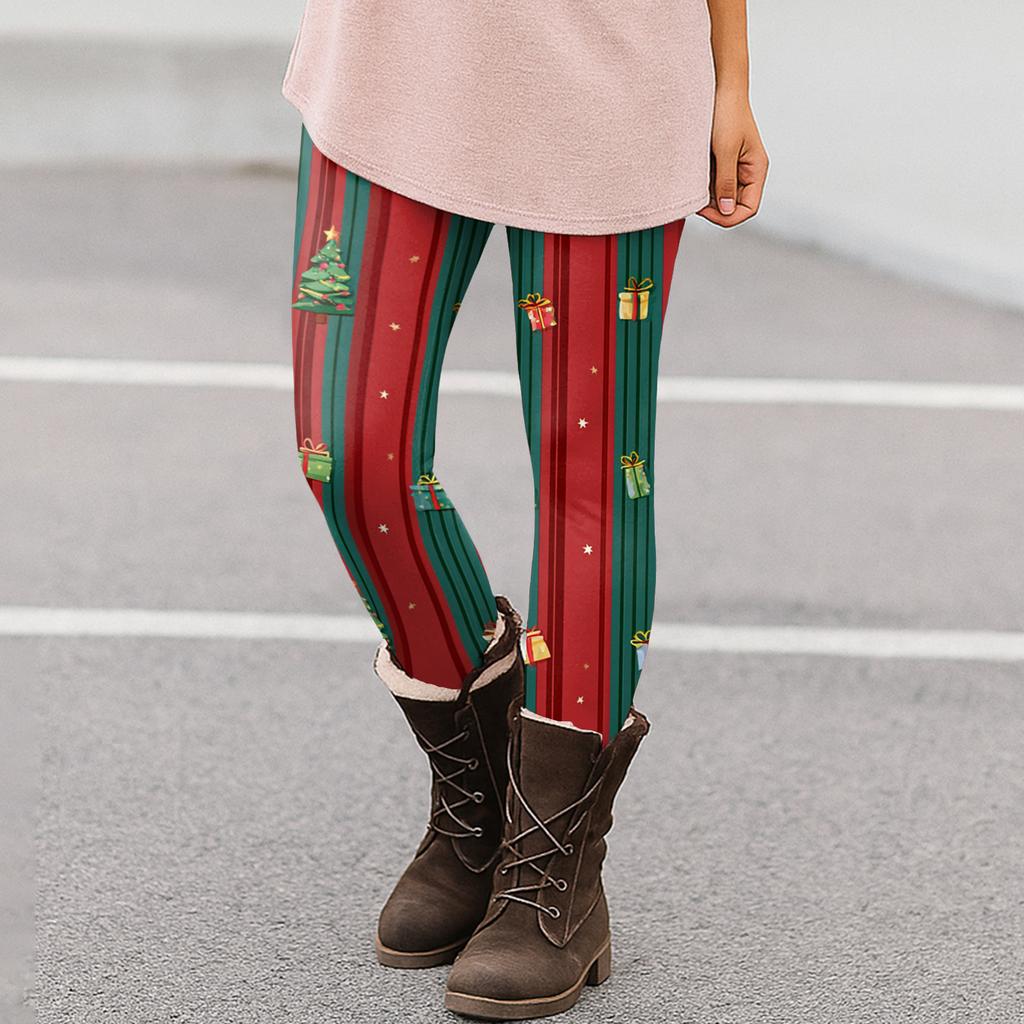 Женские рождественские облегающие эластичные повседневные брюки для йоги