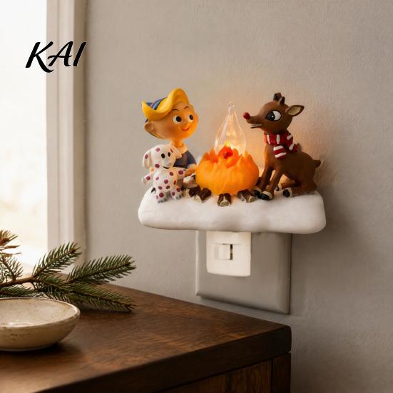 Warm Twinkling Christmas Decor Night Light, Santa Claus Grandma Bonfire Resin LED Lamp Party Tabletop for Bedroom, Plug-in Festive Ambient Lighting