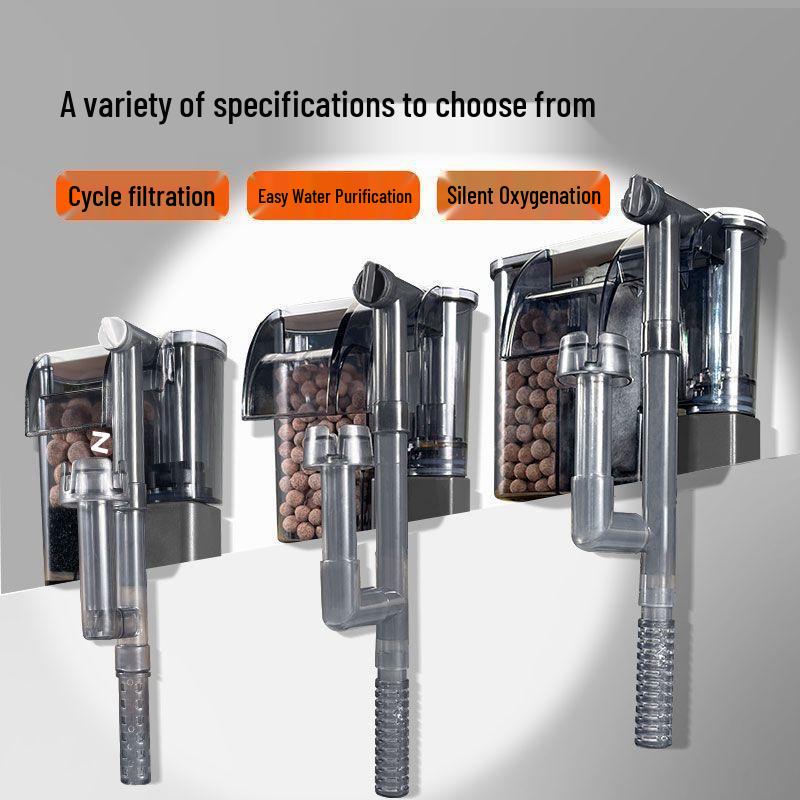 Настенный фильтр для аквариума: Бесшумный насос 3-в-1 для циркуляции, очистки, удаления масляной пленки и оксигенации.