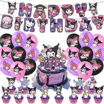 Фотозона Куроми набор к дню рождения Kuromi Happy Birthday воздушные шары топер 32 предмета