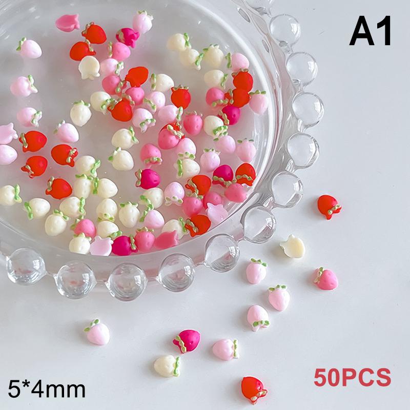 50 шт. креативные Kawaii желейные подвески для ногтей с клубникой и вишней, прозрачные разноцветные украшения из смолы для ногтей с клубникой, сделай сам