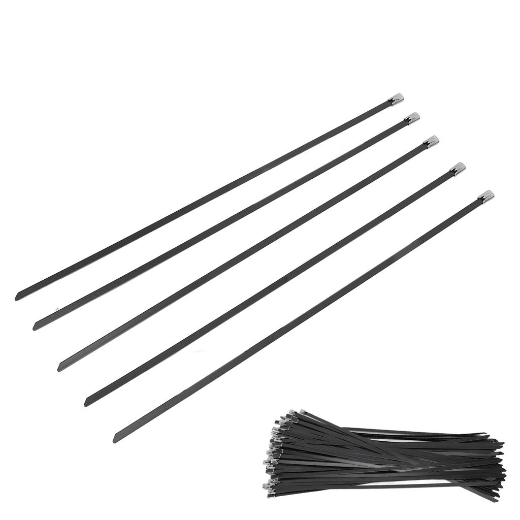 100pcs 304 Stainless Steel Cable Ties Self Locking Black Zip Ties for Ship Label Wire Harness