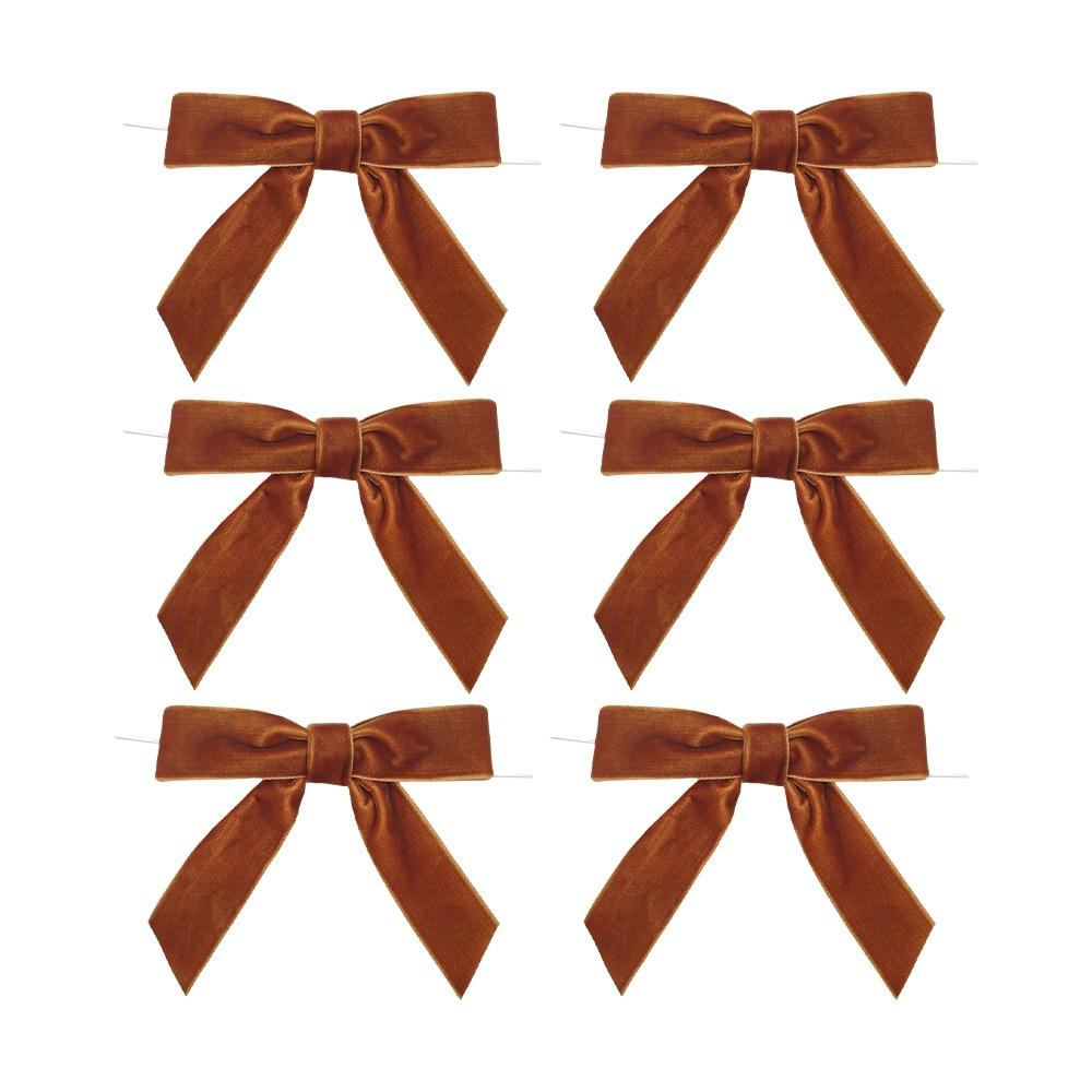 6pcs Red Green Brown Christmas Bows Velvet Twist Tie Ribbon Bows  for Wreaths Garland