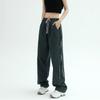 Women's Straight Work Pants Pockets Solid Color Cross Tie Elastic High Waist Casual Pant