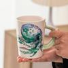 Керамическая кружка с ручкой, расписанная вручную животными: осьминог, дельфин, морской конёк. Для кофе, молочного чая. Фарфоровая чашка