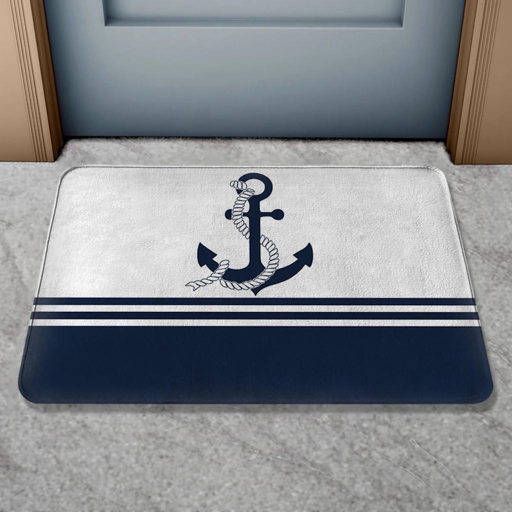 Anti-slip door mat, nautical compass sailboat rope anchor decorative floor mat, indoor and outdoor bathroom carpet