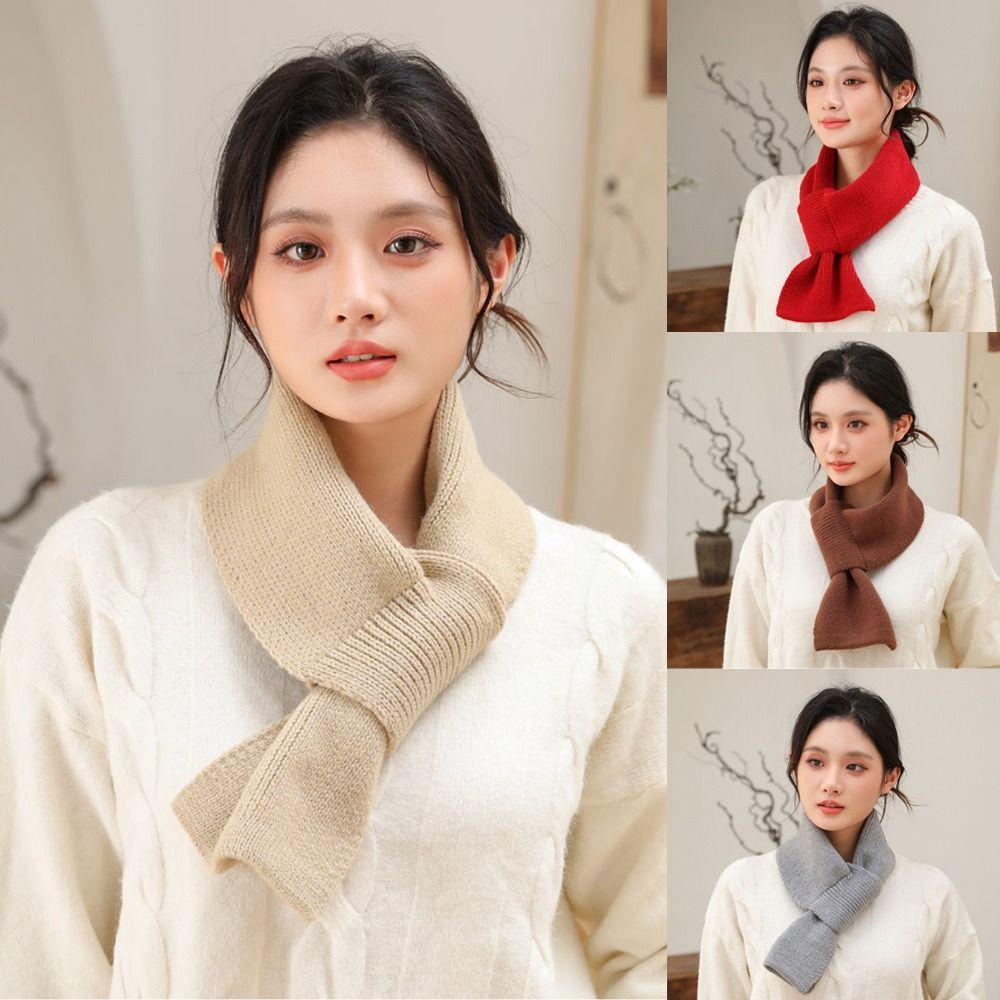 Windproof Knitted Scarf Solid Color Cross Short Scarf Fashion Neck Thermal Warmer Autumn Winter
