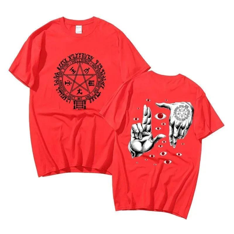 Футболки аниме Hellsing Ultimate Мужская одежда Графическая манга Глаза Алукарда Футболки Harajuku из хлопка Унисекс Летний топ Мужская уличная одежда