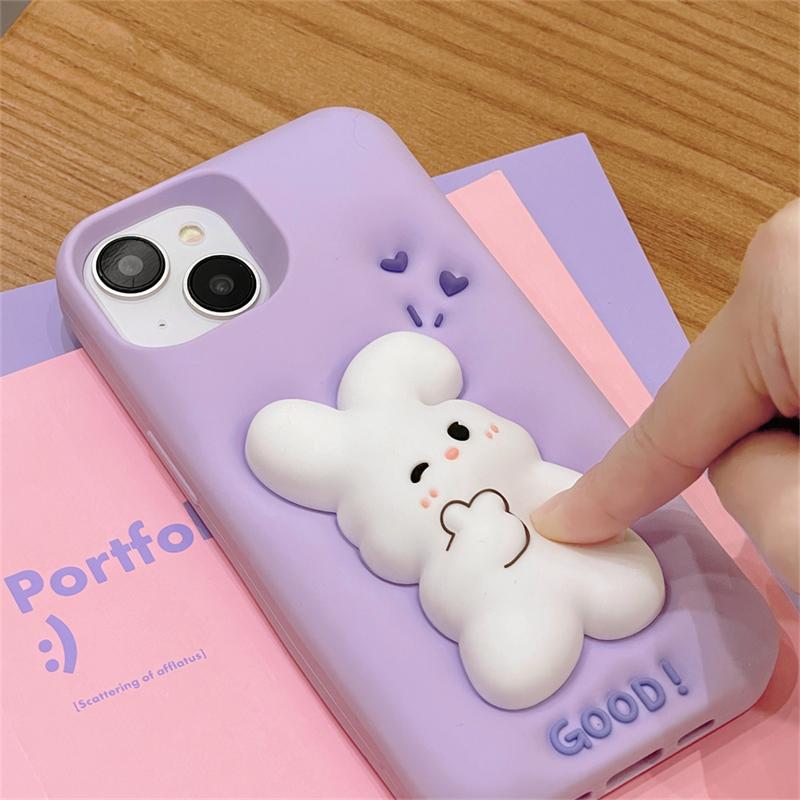 Cute Cartoon 3d Pinch Bunny Silicone Phone Case For Iphone 14 13 12 Pro Max 11 Ins Lovely Rabbit Protective Soft Cover Funda