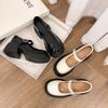 Leather Platform Mary Jane Single Shoes Women's New Black and White Versatile Fashion Thick Heel College Style High Heel Small Leather Shoes