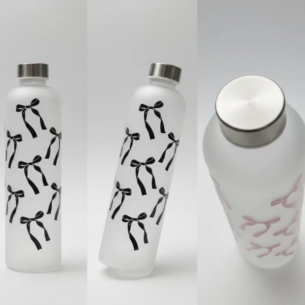 Anti-Slip Frosted Sports Flask Bowknot Pattern School Drinking Water Cup Portable Water Bottle