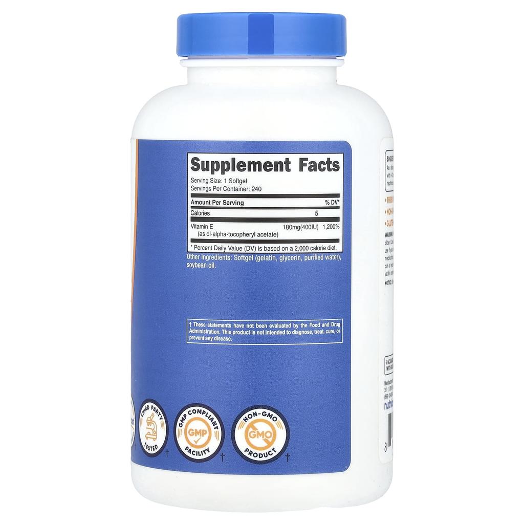 Витамин Е, 180 мг (400 МЕ), 240 мягких капсул