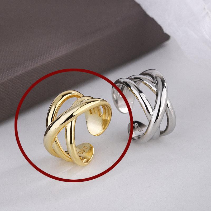 925 Sterling Silver Rings For Women Geometric Fine Jewelry Finger Adjustable Gold Interware CZ Ring For Party Birthday Gift