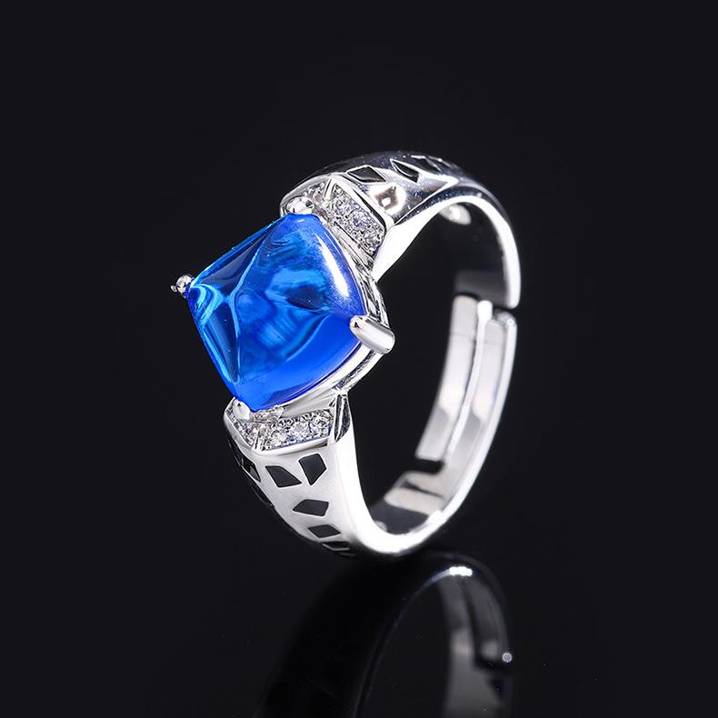 Ювелирные изделия Искусственный цвет Сокровище Сахарная башня Кольцо Квадратный бриллиант Сапфир Кольцо Бирюзовое