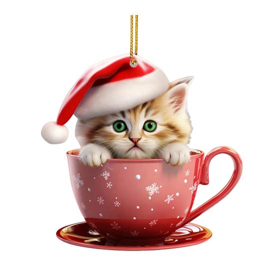 Рождественский Кот Автомобильный Кулон 2D Акриловое Зеркало Заднего Вида Декоративное Украшение Рождественская Елка Украшение Подарок