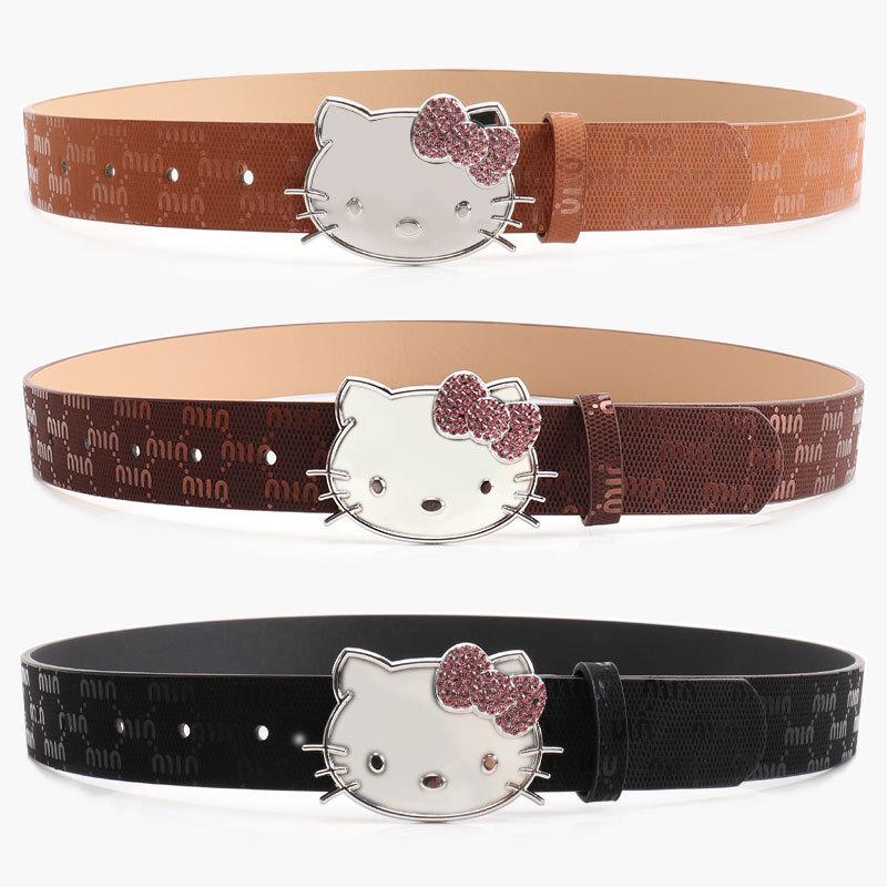 Металлический Женский Пояс Hello Kitty Декоративный С Принтом Букв и Стразами Для Повседневной и Нарядной Одежды