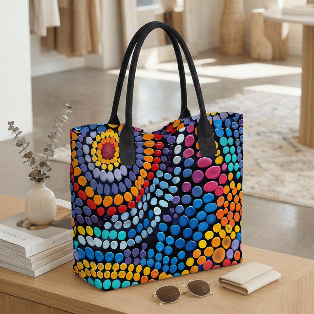 Colorful Dot Art Canvas Tote Bag Casual Large Capacity Daily Handbag for Women Stylish Outdoor Travel Shopping Carryall