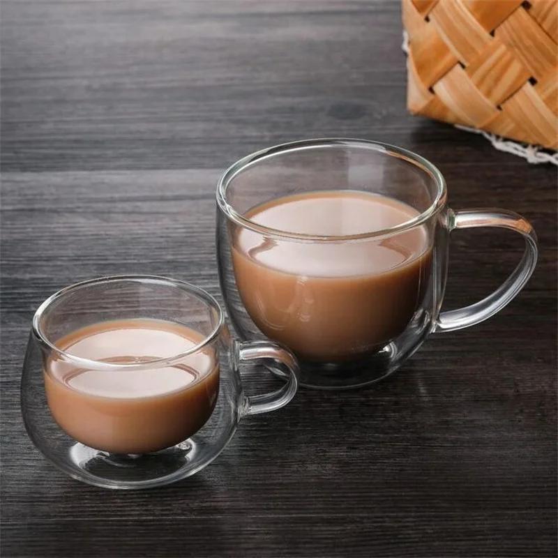 Double Wall Glass Mug High Borosilicate Heat Resistant Coffee Cup With Handle Milk Tea Cold Beverage Clear Cups Kitchen Tools