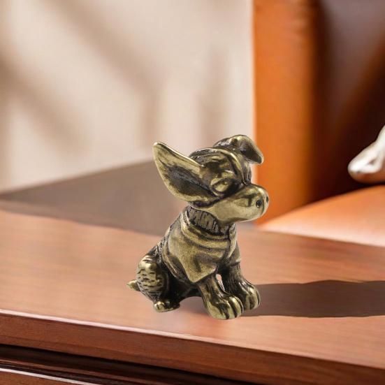 Латунная статуэтка собаки, винтажная модель щенка, мини-статуэтка животного из металла, скульптура, чайный питомец, настольное украшение в стиле фэн-шуй, орнамент
