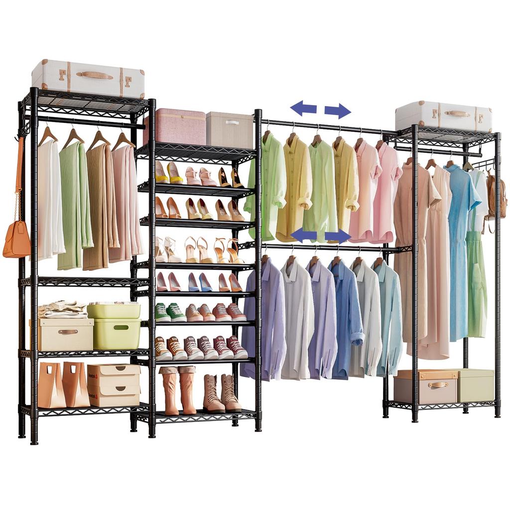 Fainyearn Clothes with Large Clothing Steel Shelf Height Clothes Width X Depth X Height 182cm Rack, Sturdy, Expandable, Wardrobe, Shelves, Capacity,