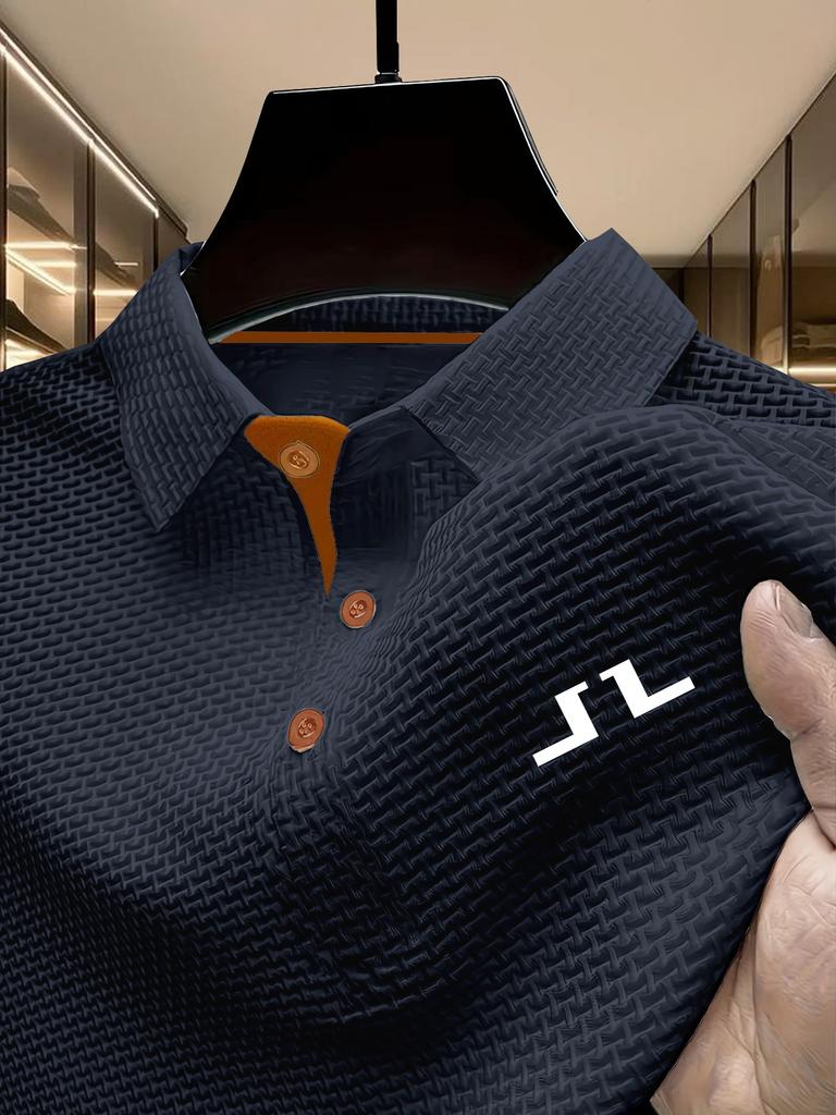 Men's Geometric Pattern Outdoor Golf Casual Polo Shirt with Short Sleeves, Color Block - Men's Business Casual Polo Shirts for Spring and Summer