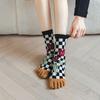 Stripe Grid Split Toe Short Socks Breathable Toe Mid-calf Socks Elastic Toe Separator Socks  Women