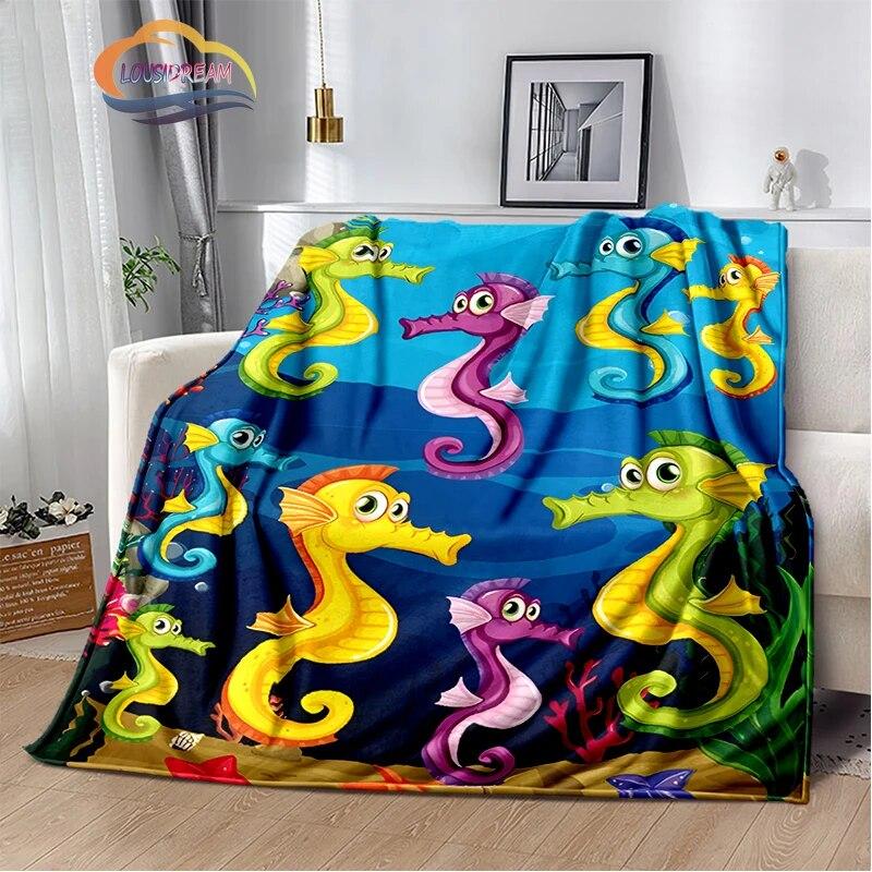 Marine Animal Sea Horse Blankets Super Soft Hippocampus Flannel Blanket Warm Lightweight Kids Bedding Sofa Chairs All Seasons