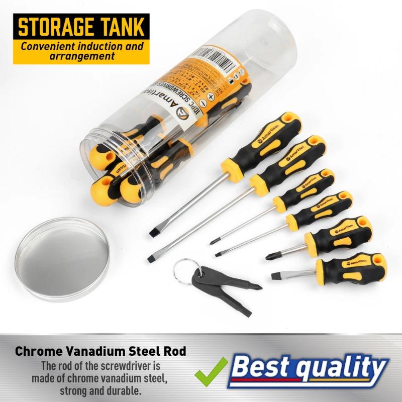 Набор из 10 многоцелевых отверток с магнитной изоляцией для ремонта безопасности, ручные инструменты, крестовая/прямая отвертка