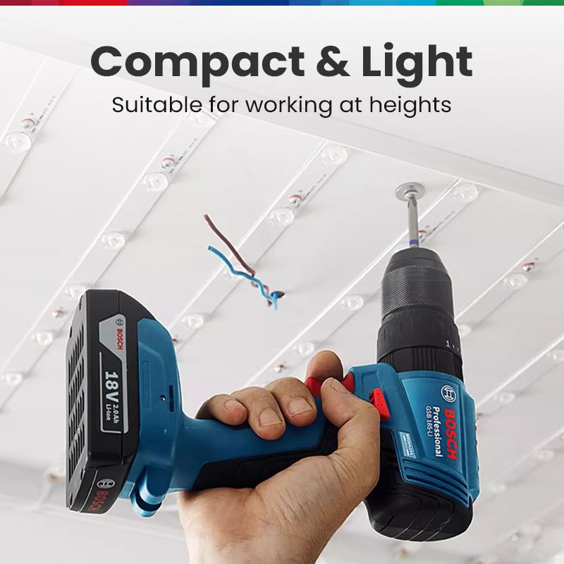 Bosch GSB 185 LI Electric Drill Профессиональная литий-ионная ударная дрель 18 В может предупреждать о низком заряде аккумулятора и неисправностях инструмента.