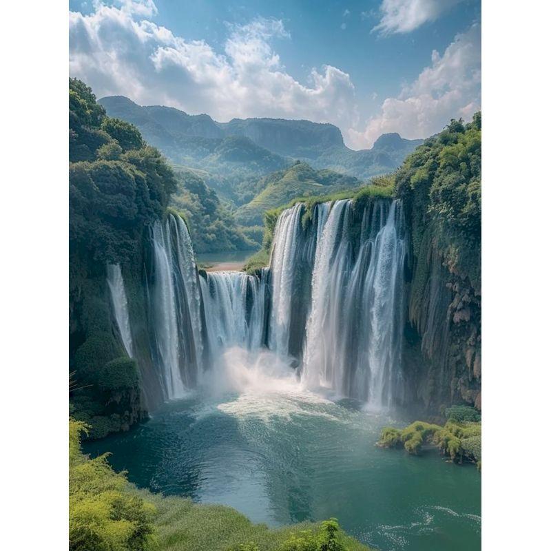 Алмазная картина Лесной водопад Пейзаж Вышивка крестом Мозаика Картина со стразами Вышивка Домашний декор