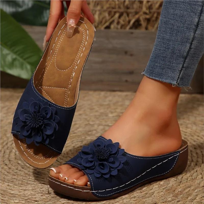 Women's Sandals Soft Heels Sandals Summer 2025 Casual Wedges Heeled Shoes Women Elegant Low Platform Slippers Sandalias
