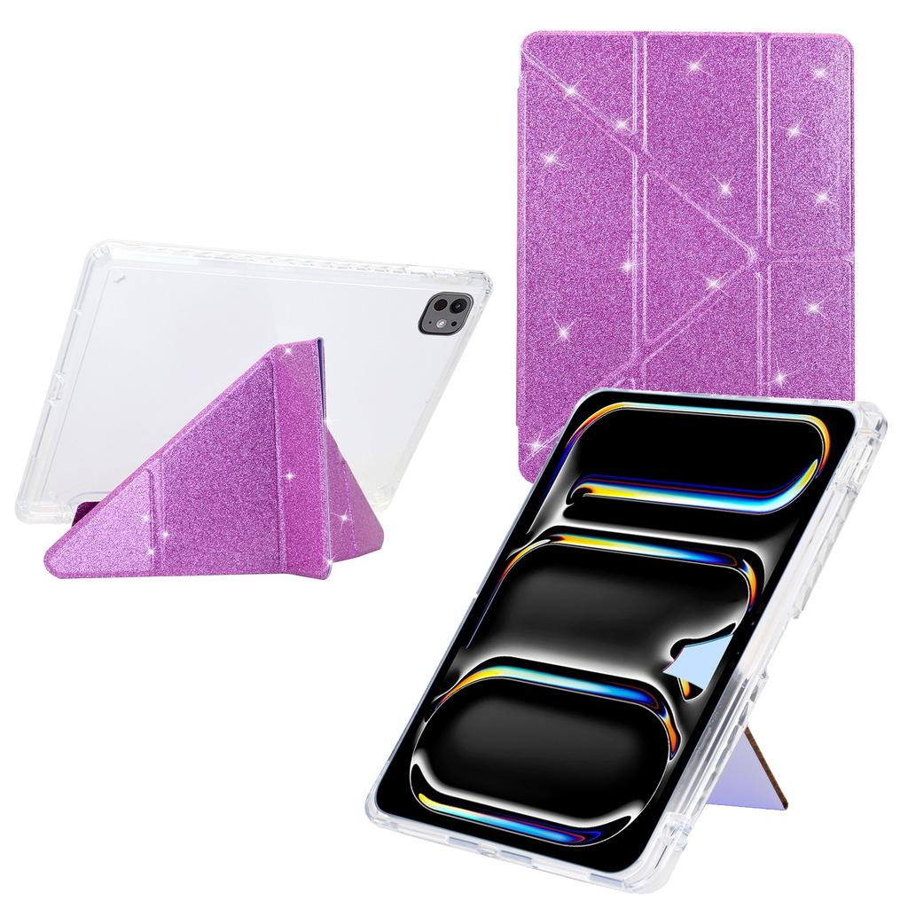 For iPad Pro 13 (2024) Case Y-Fold Stand Glitter Leather TPU Acrylic Clear Tablet Cover