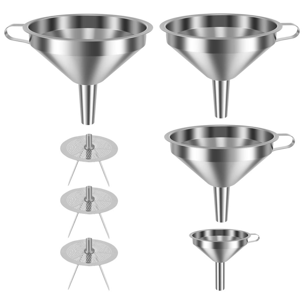 7/14 Pcs Stainless Steel Funnel Kitchen Funnel with Removable Strainer and Handle  Dishwasher Safe Cooking Funnels for Oil Flour